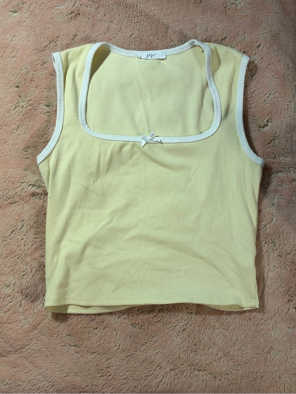 gaze Pale Yellow Ribbed Tank with White Trim